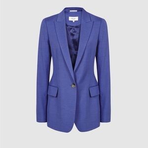 Reiss Haya Cobalt Blue fitted single breasted linen blend Blazer Jacket in 0